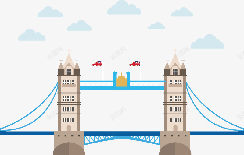 创意伦敦塔桥矢量图ai免抠素材_新图网 https://ixintu.com 云朵 伦敦 伦敦塔桥 建筑 英国 英国国旗 风景 矢量图