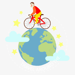 男孩骑自行车环游世界素材