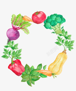 西兰花手绘手绘蔬菜花环高清图片