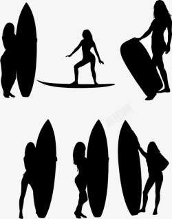 拿冲浪板的人物冲浪的美女剪影矢量图高清图片