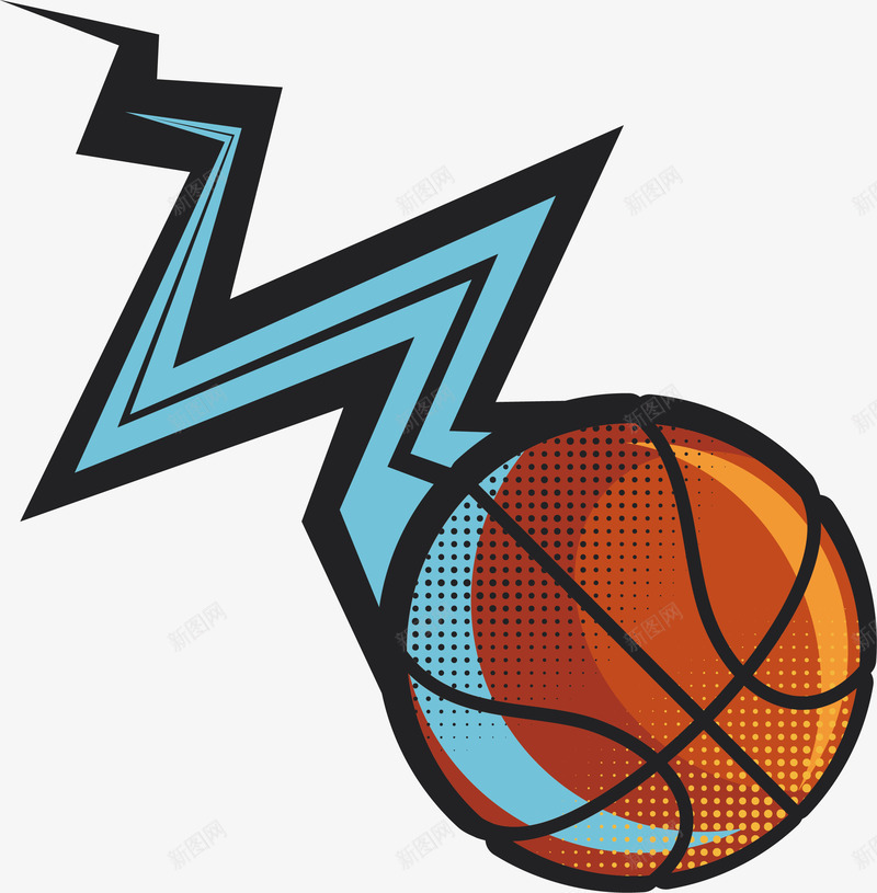 手绘篮球png免抠素材_新图网 https://ixintu.com 手绘 斑点 斑纹 篮球 蓝色闪电 运动器材