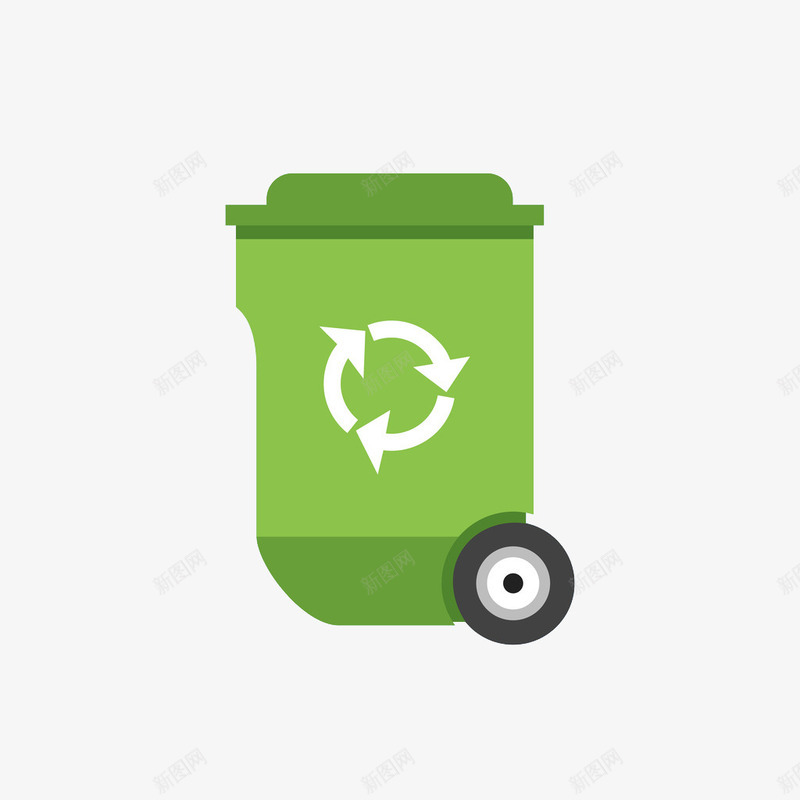 环保绿色城市垃圾桶png免抠素材_新图网 https://ixintu.com 三角 回收 垃圾箱 循环 扁平化 环保 轮子