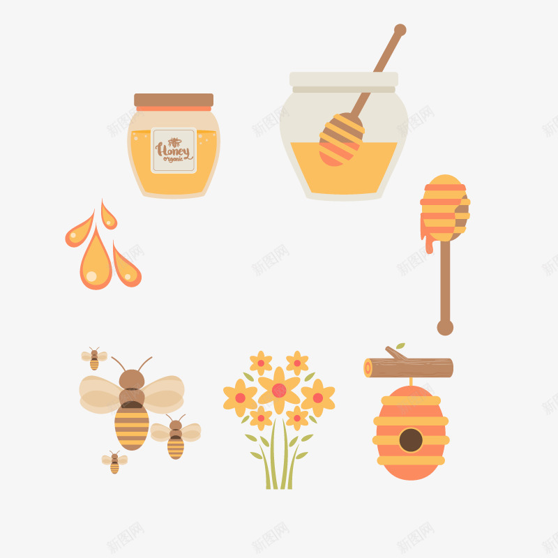 扁平蜜蜂蜂蜜元素png免抠素材_新图网 https://ixintu.com 花卉 蜂窝 蜂蜜 蜜蜂 采蜜