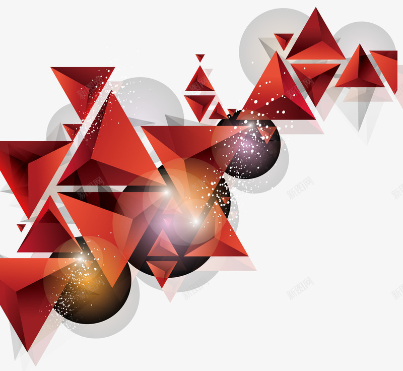 红色光点立体三角形png免抠素材_新图网 https://ixintu.com 三角形 光点 立体装饰 装饰图案