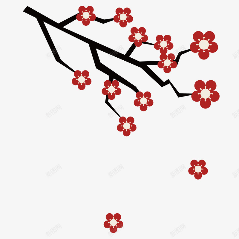 红色扁平梅花矢量图eps免抠素材_新图网 https://ixintu.com 扁平 树枝 梅花 红色 花朵 装饰 矢量图