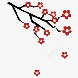 樱花装饰树枝红色扁平梅花矢量图高清图片