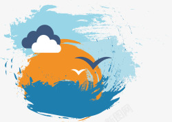 蓝色云朵对话框海鸥飞翔高清图片