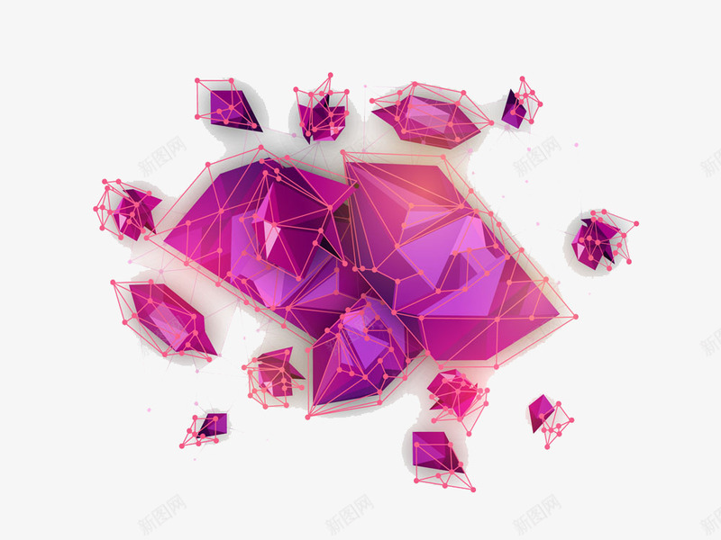 紫色立体低多边形背景png免抠素材_新图网 https://ixintu.com 三角形网格 梦幻背景 紫色立体
