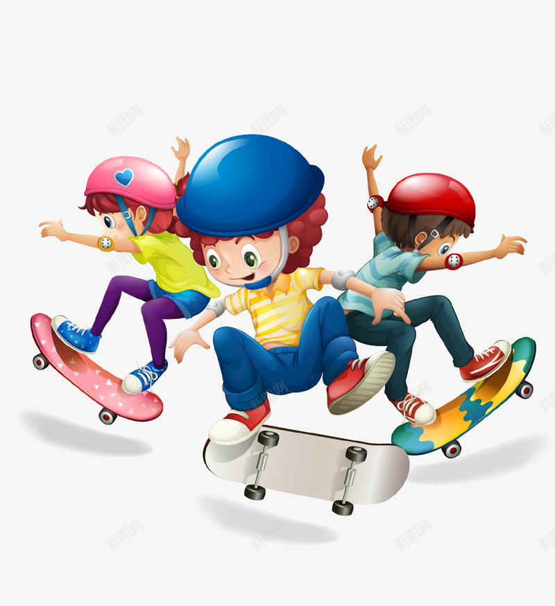 卡通儿童滑板插画psd免抠素材_新图网 https://ixintu.com 儿童 兴趣 卡通 安全 插画 滑板 社团 运动