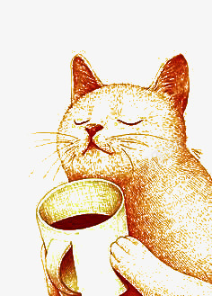 猫png免抠素材_新图网 https://ixintu.com 动物 可爱 咖啡 手绘 杯子 液体 猫咪 猫喝水 素描 陶醉