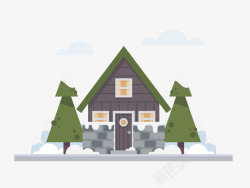扁平化绿树小屋子高清图片