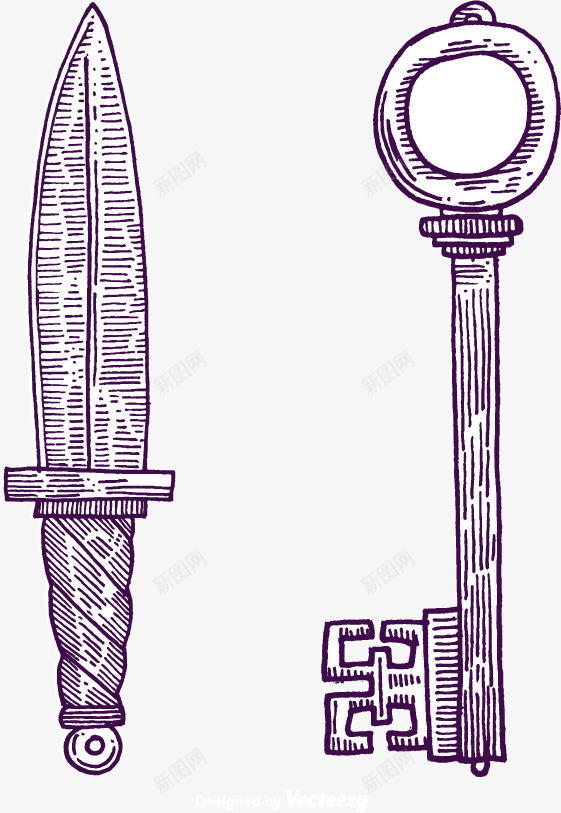 刀钥匙矢量图ai免抠素材_新图网 https://ixintu.com 刀 简洁 素描 线条 钥匙 矢量图