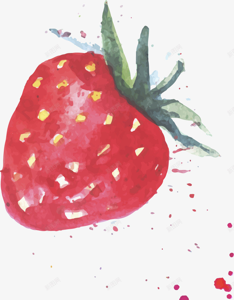 手绘水彩草莓png免抠素材_新图网 https://ixintu.com 免抠PNG 叶子 圆点 手绘 水彩 水果 草莓