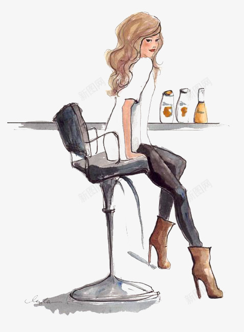 坐着的女人png免抠素材_新图网 https://ixintu.com 优雅 卡通 女人 手绘 插画 欧美