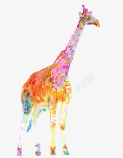 彩色水彩长颈鹿素材