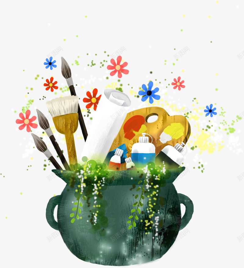 创意手绘合成花卉植物莫比文具用品png免抠素材_新图网 https://ixintu.com 创意 合成 文具 植物 用品 花卉