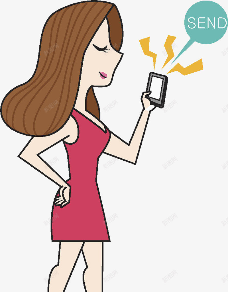 美女正在玩智能手机png免抠素材_新图网 https://ixintu.com 创意 卡通 商务 手绘 智能手机 月牙 简约 美女
