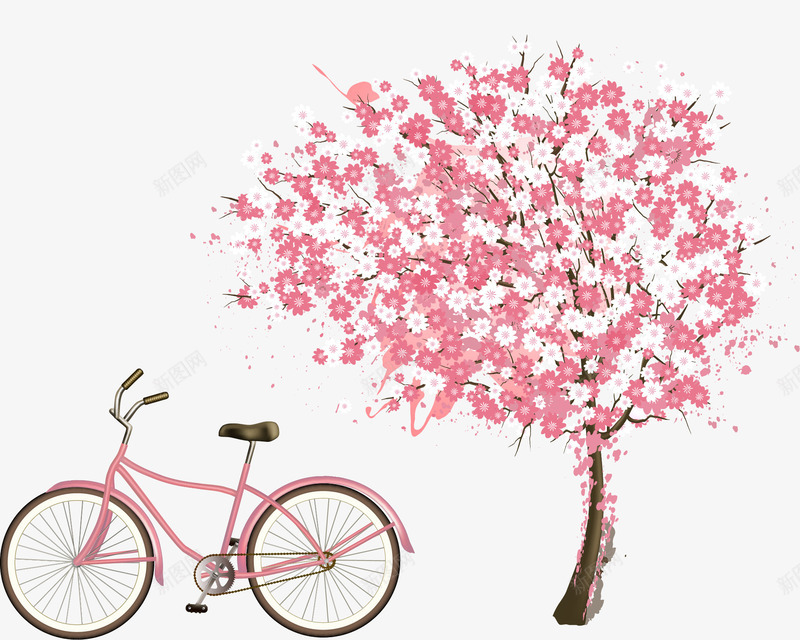 樱花树png免抠素材_新图网 https://ixintu.com 樱花树 水彩 矢量樱花树 粉色 自行车