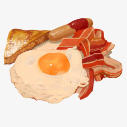 煎鸡蛋火腿手绘画片素材