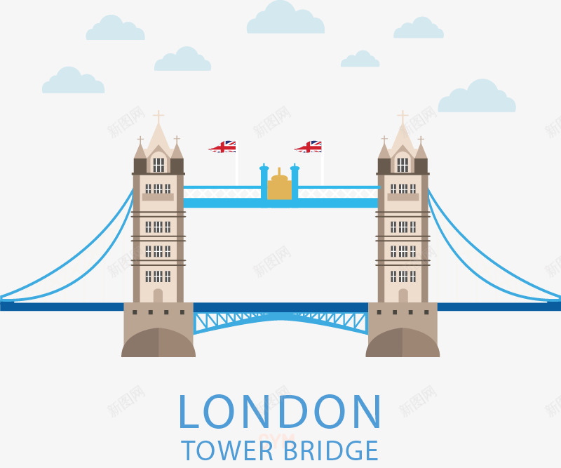 创意伦敦塔桥png免抠素材_新图网 https://ixintu.com 云朵 伦敦 伦敦塔桥 建筑 英国 英国国旗