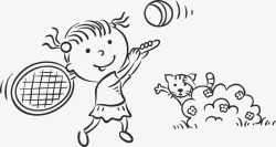 线稿男孩女孩手绘打网球的孩子高清图片