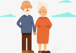老人微笑卡通微笑的夫妻和云朵高清图片