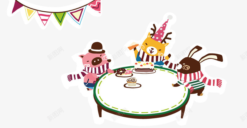 卡通动物的生日聚会png免抠素材_新图网 https://ixintu.com 三角拉旗 兔子 剪贴画 派对 猪 猫 生日 生日礼帽 蛋糕