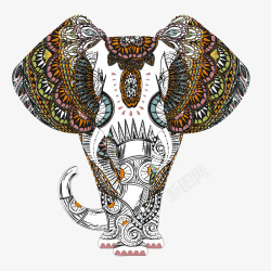 彩色大象抽象动物手绘装饰画矢量图高清图片