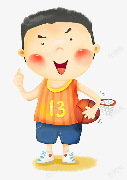 拿着篮球的小男孩png免抠素材_新图网 https://ixintu.com 卡通手绘 小男孩 打篮球 篮球框 篮球社 运动
