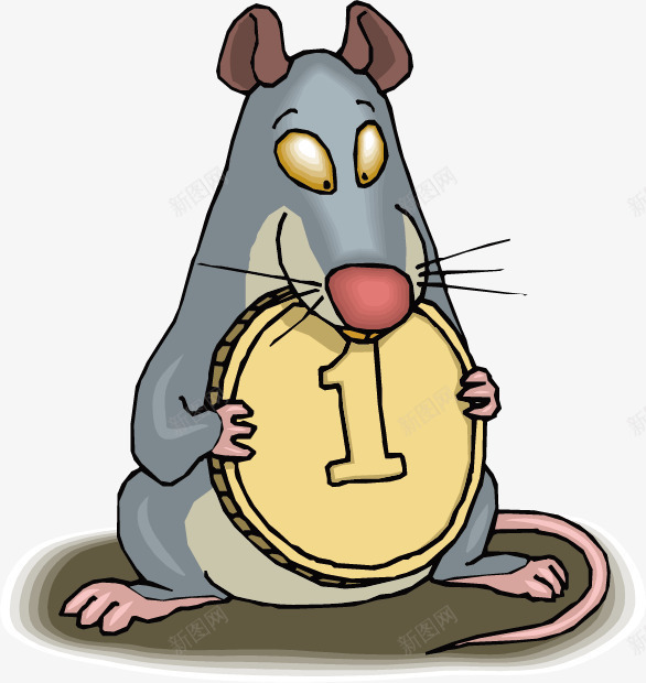 灰色拿着一元硬币的老鼠矢量图ai免抠素材_新图网 https://ixintu.com 一元硬币 手绘 灰色 简洁 老鼠 矢量图