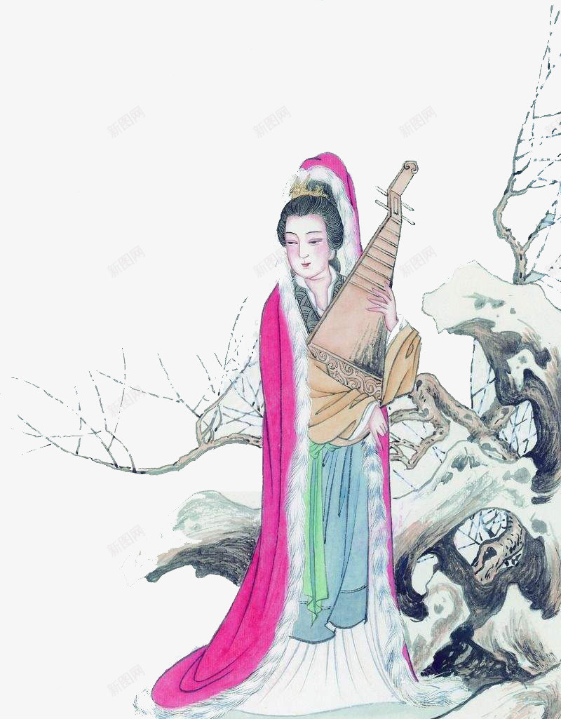 水墨古代琵琶美女png免抠素材_新图网 https://ixintu.com 传统装饰 古代人物 水墨 水墨古人 琵琶美女