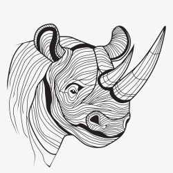 简洁犀牛简洁手绘线条结构犀牛角犀牛高清图片
