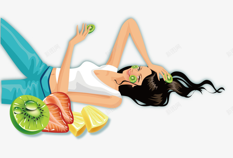 躺着吃东西png免抠素材_新图网 https://ixintu.com 吃东西 女人 水果 躺着吃东西 躺着的美女