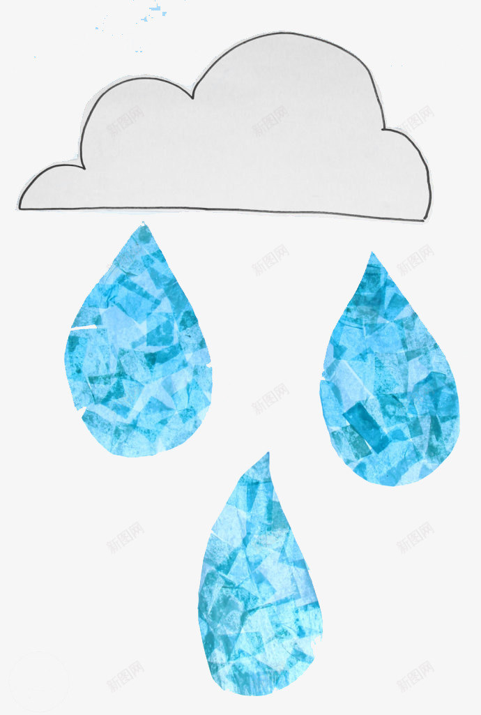 手绘蓝色雨滴png免抠素材_新图网 https://ixintu.com 下雨 下雨天 手绘白云 白云 蓝色雨滴 雨滴