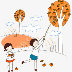 柿子卡通摘柿子的小孩高清图片