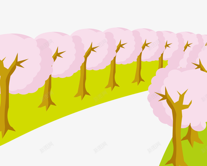 卡通樱花树png免抠素材_新图网 https://ixintu.com PNG图 PNG图下载 一排树 创意卡通 卡通 卡通插图 插图 樱花树 路边的树