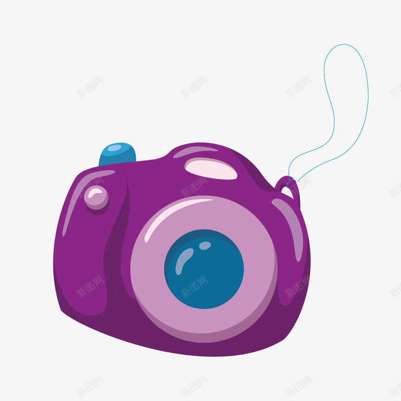 紫色相机png免抠素材_新图网 https://ixintu.com 三角形 卡通 反光 悬挂 渐变 相机 紫色 绳子 质感 高光