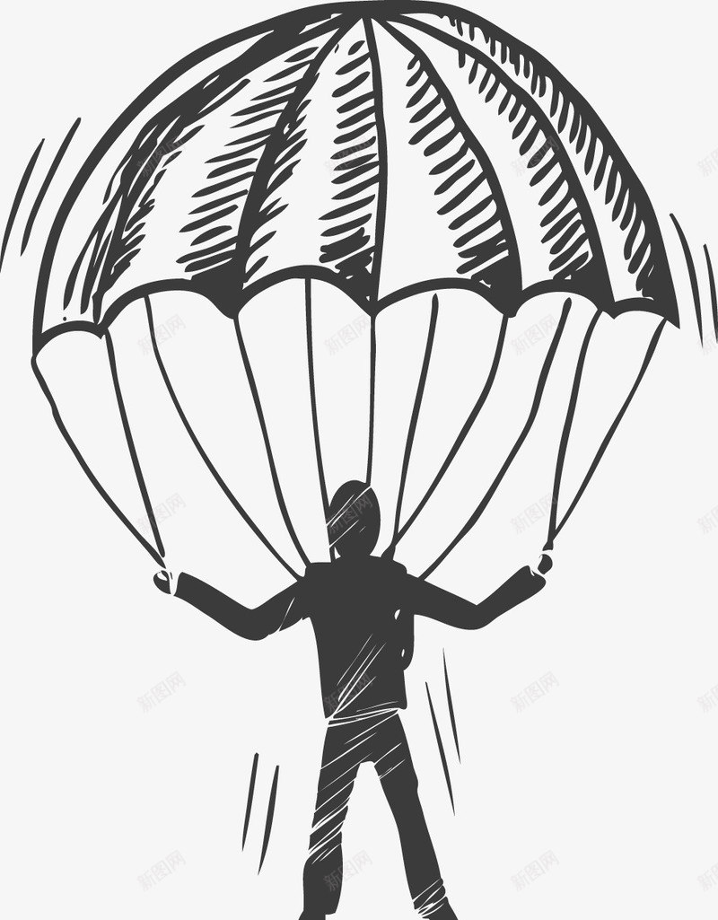 跳伞运动员png免抠素材_新图网 https://ixintu.com 剪影 卡通 手绘 绳子 运动员 降落伞 黑色