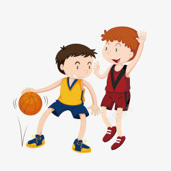 卡通男孩篮球攻防运动矢量图素材