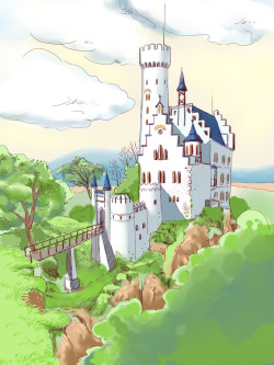 手绘创意合成森林城堡白云素材