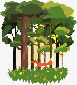 一排树木树林里的狐狸矢量图高清图片