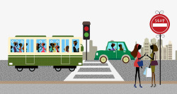 人行道信号灯卡通手绘人行道高清图片
