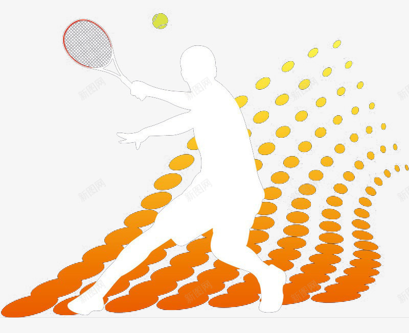打网球的剪影造型png免抠素材_新图网 https://ixintu.com 圆点 打网球 橙色 渐变 背景