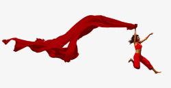飘扬的布带手持红色绸带的美女高清图片