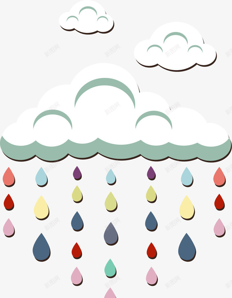 白云彩色雨点png免抠素材_新图网 https://ixintu.com 下雨 彩色雨点 白云 矢量素材 贴纸效果
