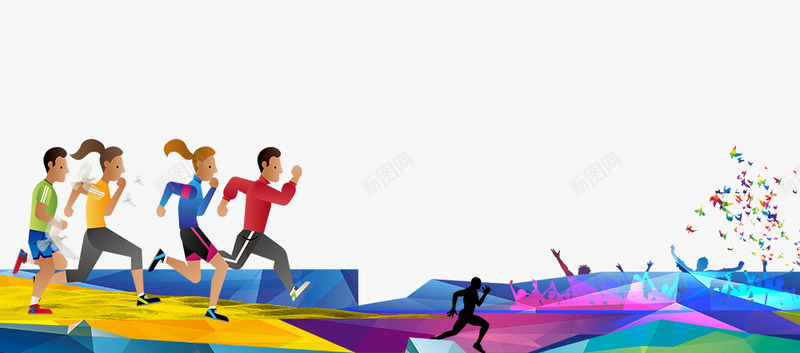 卡通手绘彩色跑道上奔跑的运psd免抠素材_新图网 https://ixintu.com 免抠卡通手绘彩色跑道上奔跑的运动员免费下载 卡通 奔跑的运动员 彩带装饰 彩色跑道上 手绘 马拉松运动员