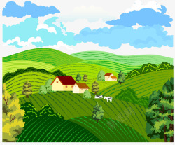 绿色房屋绿色草原矢量图高清图片