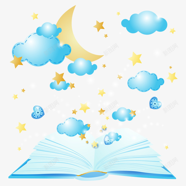 创意书本png免抠素材_新图网 https://ixintu.com 书 书籍 卡通书本 学习 学习用品 教育 星星 月亮 白云 知识
