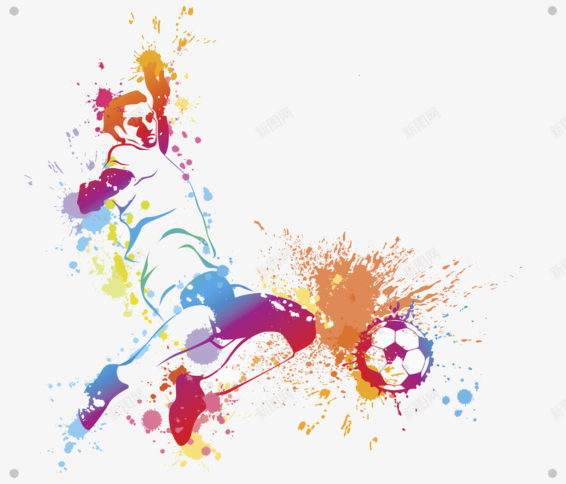 踢足球的人png免抠素材_新图网 https://ixintu.com 卡通 彩色 手绘 水彩 炫彩 足球 踢足球 运动 运动员