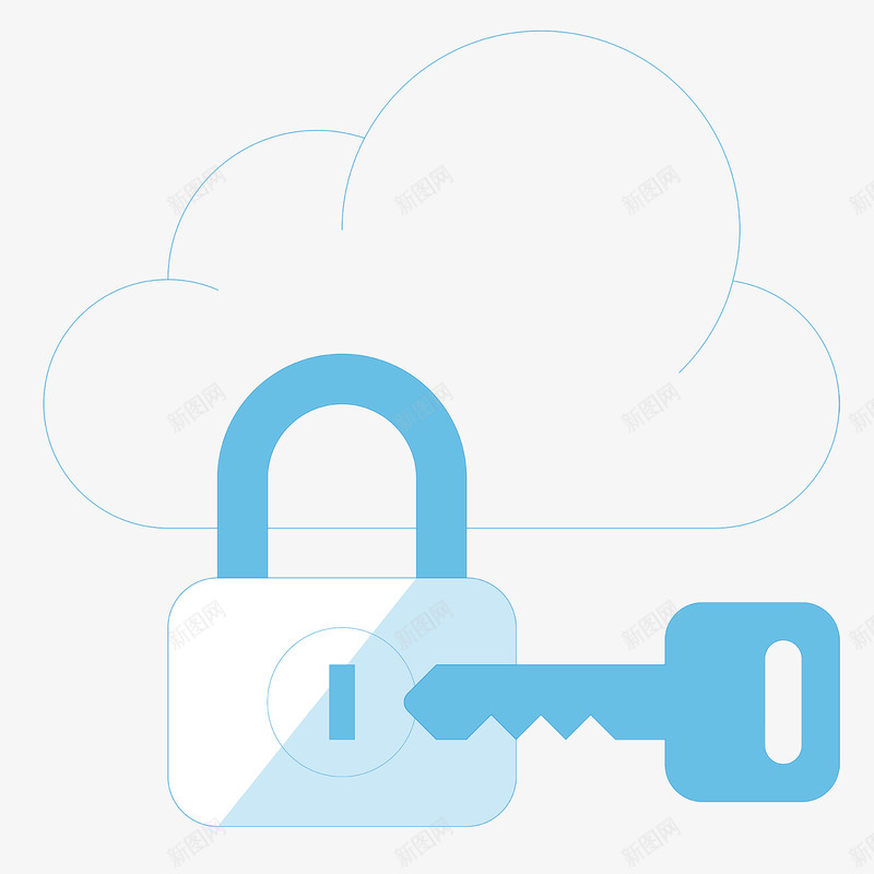 钥匙和锁png免抠素材_新图网 https://ixintu.com 一把 云朵 创意 卡通 手绘 白色 蓝色 钥匙 锁